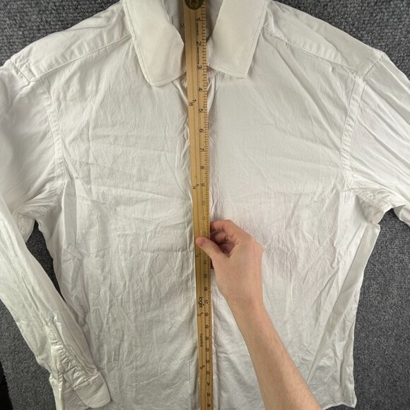 Massimo Dutti Men White Tessuto Italiano Long Sleeve Button Up Shirt Size 17 - Picture 2 of 15